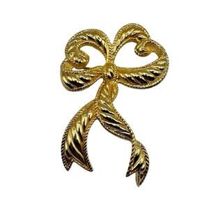VTG Christian Dior Gold Tone Ribbon Bow Brooch